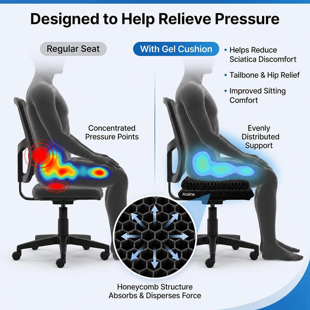 Extra Thick Large Pure Gel Seat Cushion for Long Sitting, Breathable Comfort Cushion for Back, Sciatica, Tailbone & Hip Pain Relief, Washable Portable Cushion for Office Chair, Car, Wheelchair - Image 4