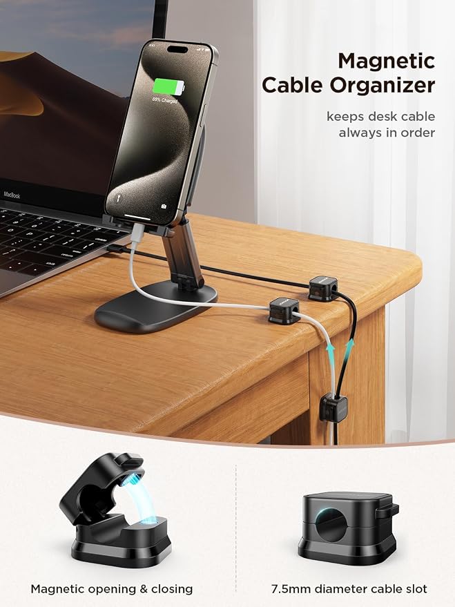 JOYROOM 9 Pack Magnetic Cable Clips, Cord Organizer Adhesive Wire Holder | Home Nightstand Office Desk Accessories, Car Wall Organization, Phone Charger Cord Holder Management, Cable Smooth Adjustable - Image 2