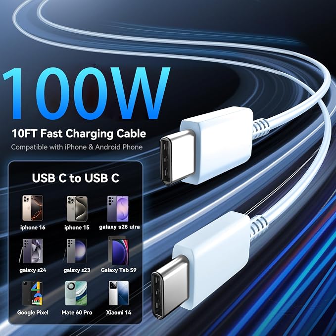 Super Fast Charger Type C 60W USB C Fast Charger Block with 10FT Extra Long Type-C Charging Cord-Super Fast Charging 3.0 for Samsung Galaxy S26 Ultra/S26/S26+/S25 /S24/S23 Ultra-Blue - Image 5