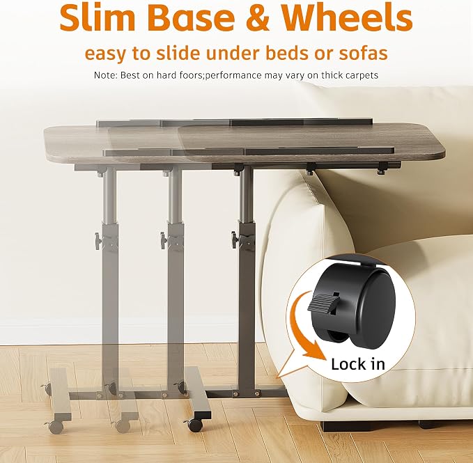 Laptop Table Mobile Adjustable Height Portable Desk Notebook Swivel PC Computer Rolling Desk with Wheels, Laptop Stand for Couch Bedside Hospital Bed Table - Image 4