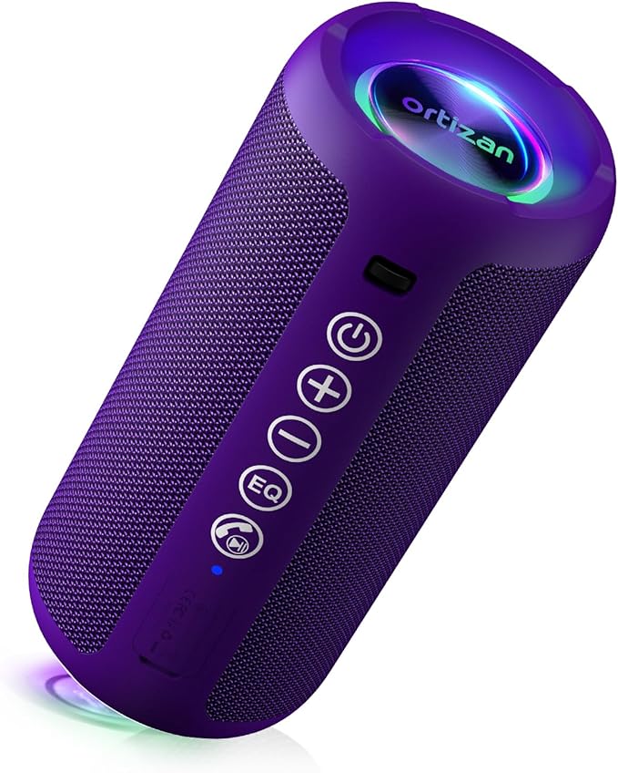 Ortizan Portable Bluetooth Speaker: IPX7 Waterproof, 24W Loud Sound, Purple | Deep Bass, Bluetooth 5.3, LED Lights, Wireless Stereo Pairing, 30H Playtime, for Home/Outdoor/Party/Beach, Birthday Gift by Ortizan