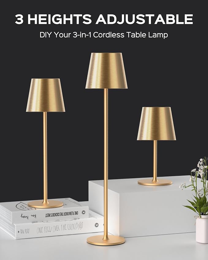 JACKYLED Cordless Table Lamps Rechargeable, 3 Adjustable Height, 5000 Capactiy Operated, 3 Colors Smooth Dimming, Portable LE - Image 3