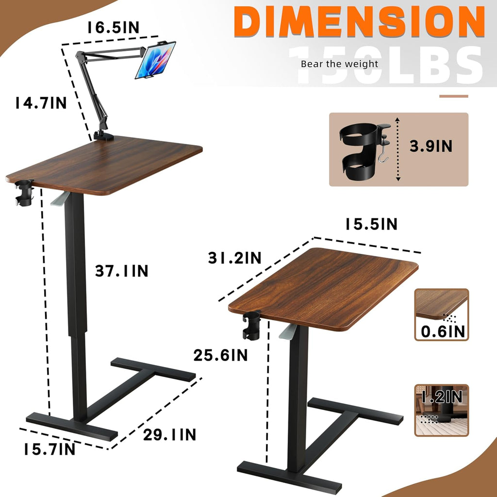 Overbed Table with Wheels, Adjustable Medical Bedside Table, Wood - Image 2