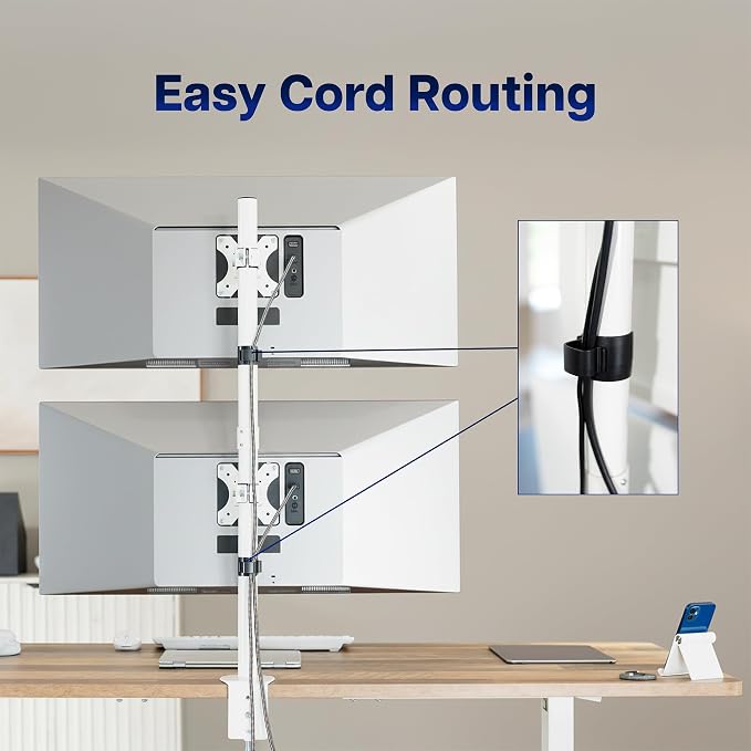 VIVO Dual Monitor Desk Mount for 13 to 34 inch Screens, STAND-V002TW | White, Adjustable Monitor Arm, Grommet or C-Clamp Mounting, Vertical Computer Stand for 2 Monitors, Holds 22 lbs Each - Image 9