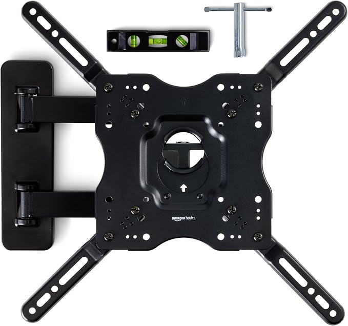 Amazon Basics Full Motion Articulating TV Wall Mount, with Swivel and Tilt, for 26" to 55" TVs and Flat Panels up to 80 Lbs, VESA Compatible, Single Stud, Black by AmazonBasics