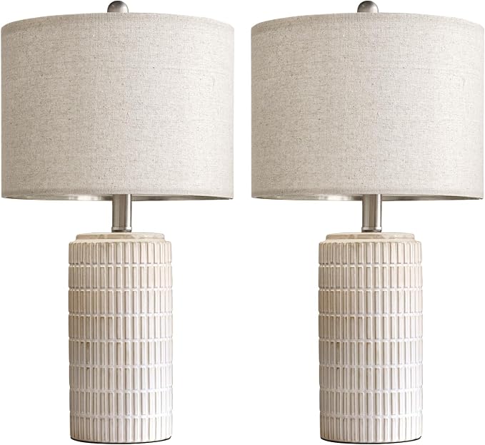 PoKat 23" Modern Ceramic Table Lamp Set of 2 for Living Room Bedroom, White | Nightstand Lamps for Bedside, Farmhouse End Table & Desk Light, Ideal Housewarming Gift, New Home Decor for Women Mom - Image 9