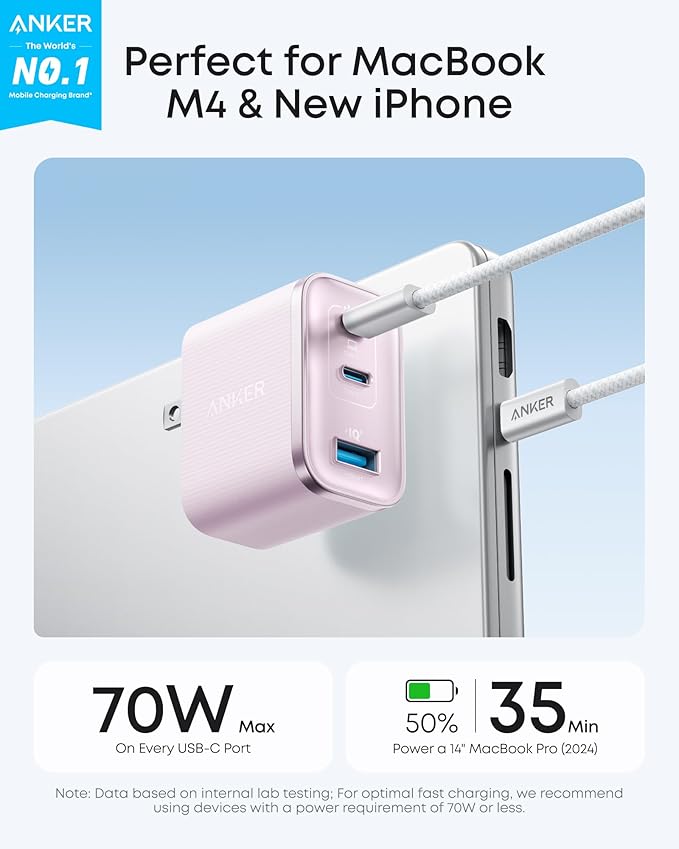 Anker Nano 70W Max 3-Port Fast Charger USB C, Type C Charger Fast Charging | Compact and Stylish USB C Charger Block, for iPhone 17/17 Pro Max/16 Series, MacBook Pro, iPad (Black, Cable Included) - Image 2