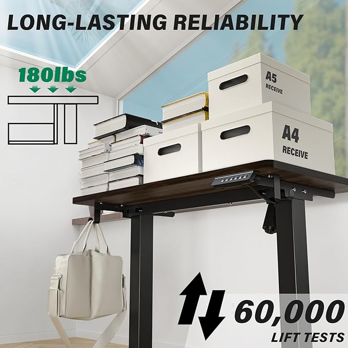 Kingant Standing Desk, 35x20 Inch Electric Height Adjustable Computer Desk | Ergonomic Small Sit Stand Desk Rising Desks for Home Office Stand Up Desk Computer Workstation with Cable Management - Image 4