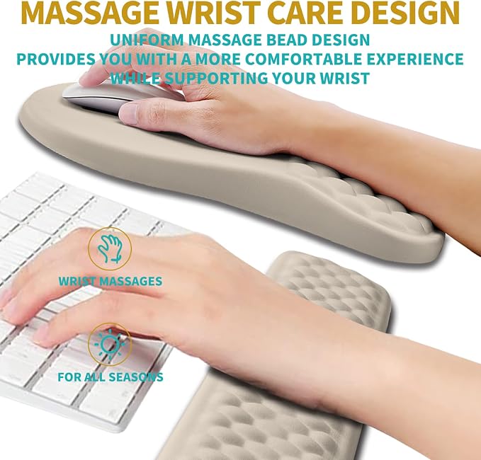 Hokafenle 2 in 1 Ergonomic Mouse Pad Wrist Support & Wrist Rest for Computer Keyboard Set, with Relieve Carpal Tunnel Pain Massage Bulge and Full Memory Gel Design (2In1 Set - Apricot) - Image 4