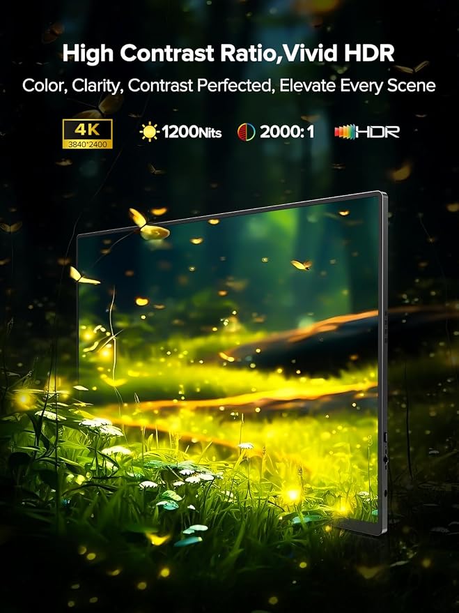 Newsoul 4K Portable Monitor 1200Nits Ultra Bright 16'' Laptop Monitor 145% sRGB 2000:1 Contrast Matte Screen with USB-C HDMI VESA, Slim External Screen with Protective Case for PC/Phone/Game Console - Image 5