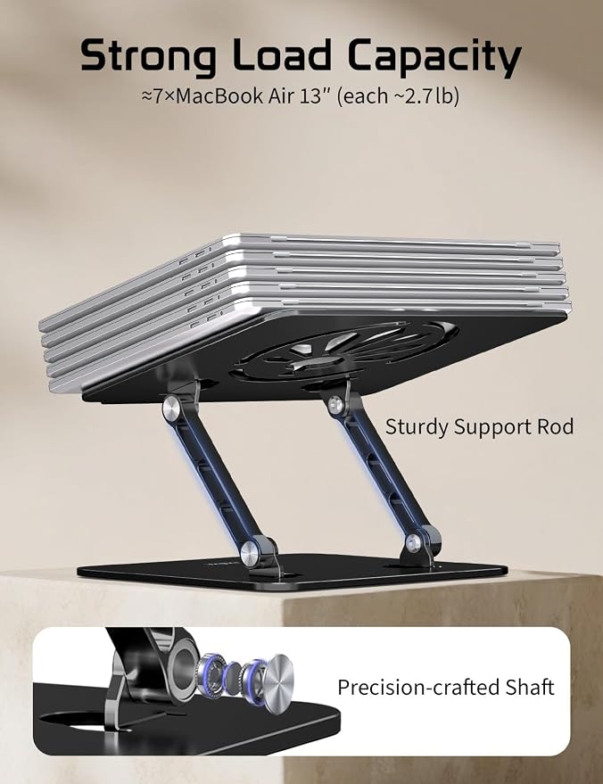 Adjustable Aluminum Laptop Stand for Desk,Ergonomic Riser, Black | Open Ventilated Design, Fits MacBook Pro/Air & 10"-16" Laptops, Stable Support for Office, Home & Travel - Image 4