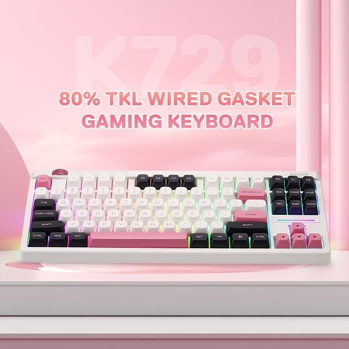 Redragon K729 80% Wired Gasket RGB Gaming Keyboard, 87 Keys TKL Mechanical Keyboard w/Knob Control, Mix-Color PBT Keycaps, Hot-Swap South-Facing Socket & 5-Layer Dampener, Custom Linear Switch - Image 9