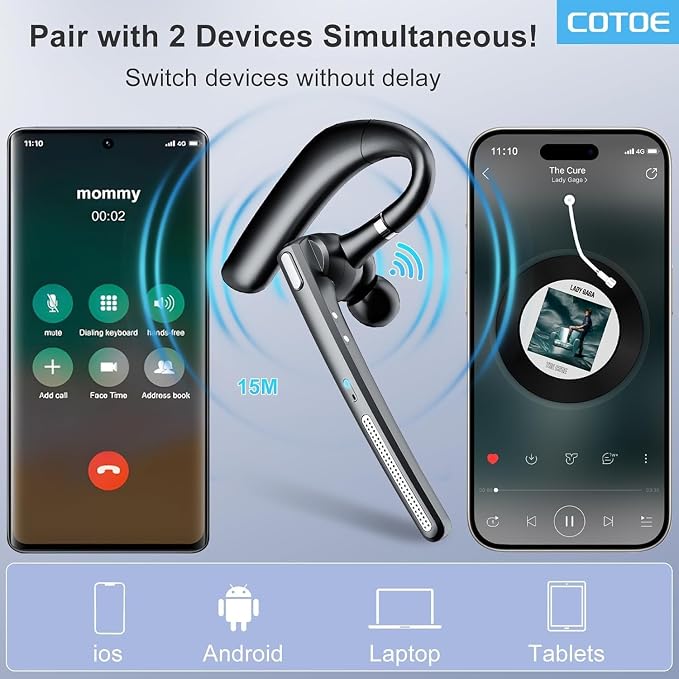Bluetooth Headset with 72-Hour Talk Time & 500mAh Charging Case, Bluetooth V5.3 Headset with Noise Cancelling Mic – Wireless Earpiece Hands-Free Headphones for Office Trucker Driving Business,Black - Image 7