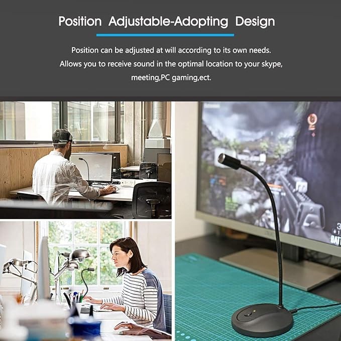 USB Microphone, 360 Degree Adjustable Gooseneck Design, Mute Button & LED Indicator, Noise-Canceling Technology, Plug & Play, Compatible with Windows & MacOS - Image 6
