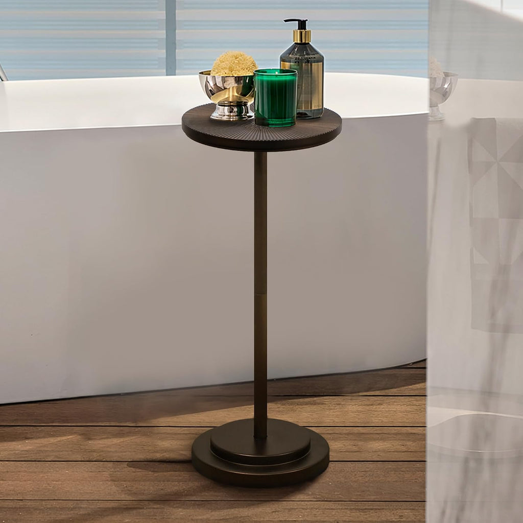 COVLON Drink Table, Carved Table Top Martini Table, Small Side Table, Weighted Base Pedestal Table for Living Room, Bedroom, Bathroom, Brown - Image 8