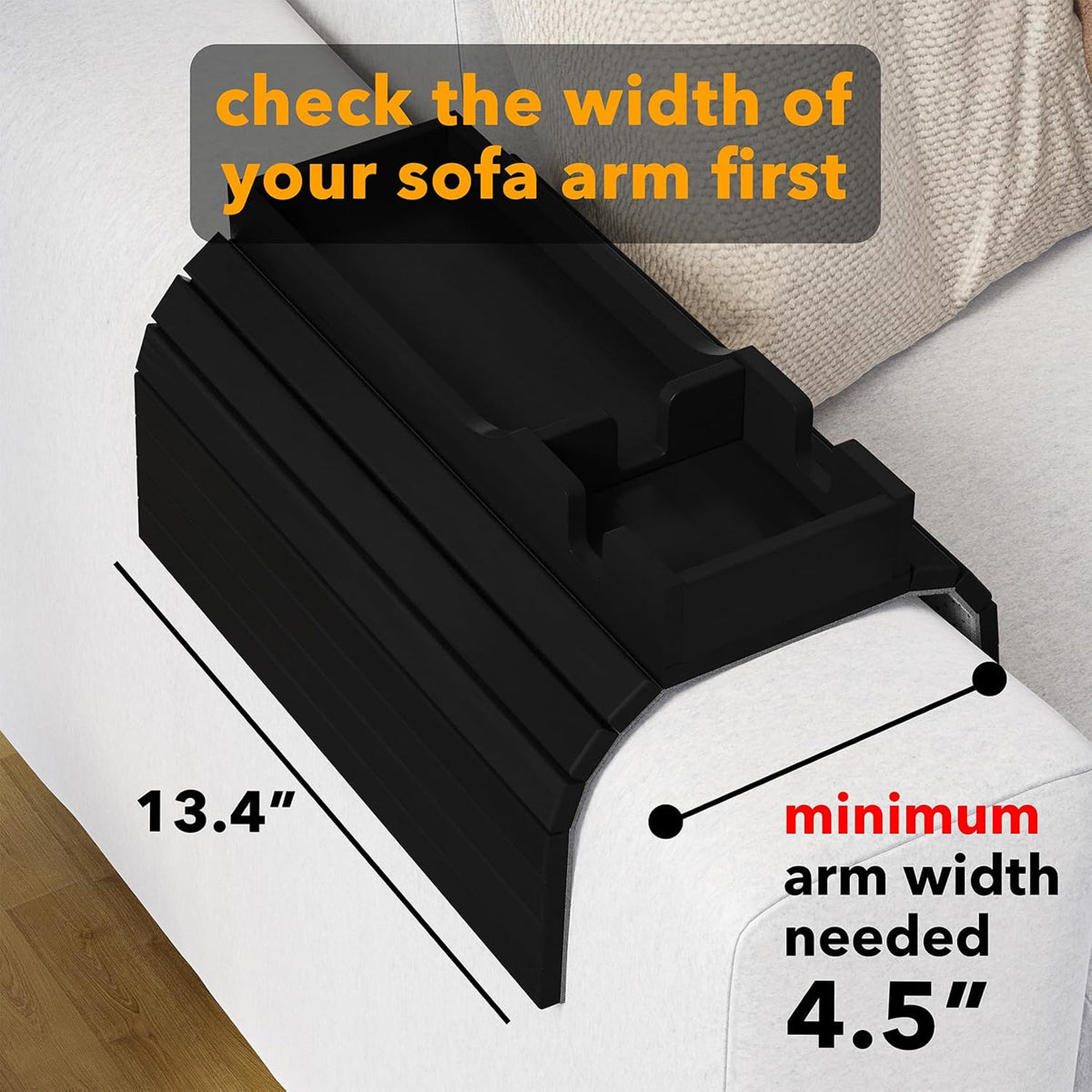SpaceAid Bamboo Couch Cup Holder, Anti Falling Foldable Sofa Armrest Tray with Cup Holder, Couch Arm Side Table Organizer for Drink Cup Remote Snacks (Black) - Image 3