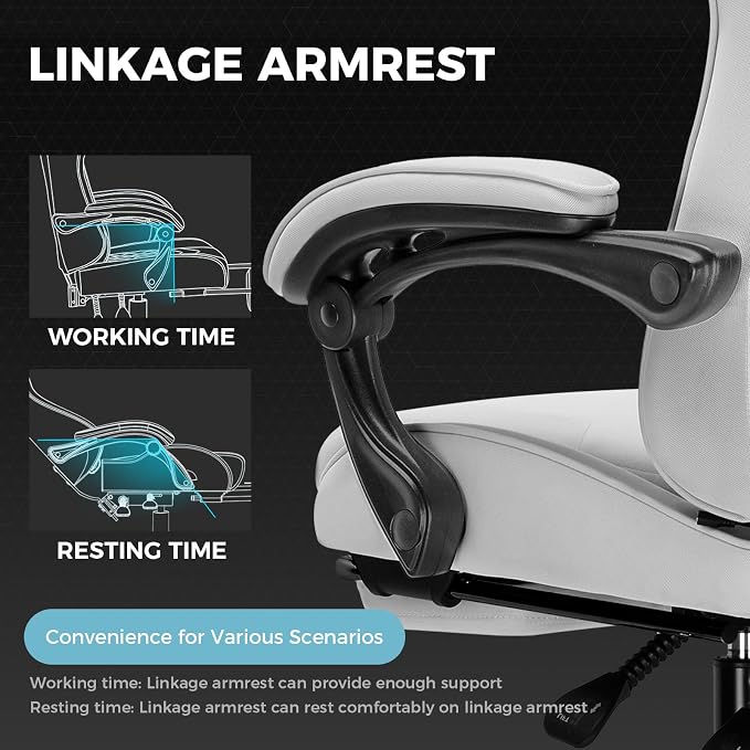 GTPLAYER Gaming Chair, Computer Chair with Footrest and Lumbar Support, Height Adjustable Game Chair with 360°-Swivel Seat and Headrest and for Office or Gaming (All Light Gray-Fabric) - Image 5
