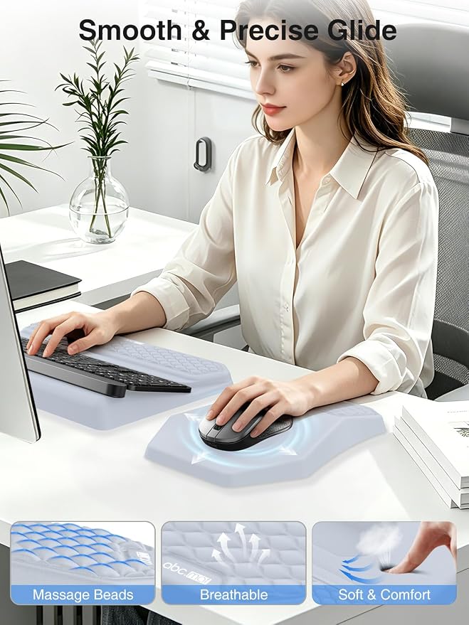 Ergonomic Wrist Rest with Keyboard Stand and Mouse Pad for Easy Typing | Keyboard Holder with Storage Slot, Mousepad for Carpal Tunnel Pain Relief with Massage Bulge and Slow Rebound Memory Foam - Image 7