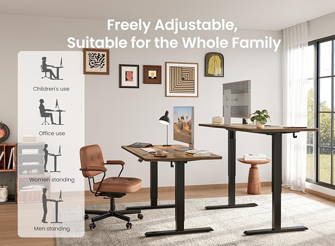 BANTI 40 × 24 Inches Standing Desk, Ergonomic, Electric Height Adjustable, Sit and Stand Up, Computer Office Desk with Splice Board, Black Frame/Rustic Brown Top - Image 4