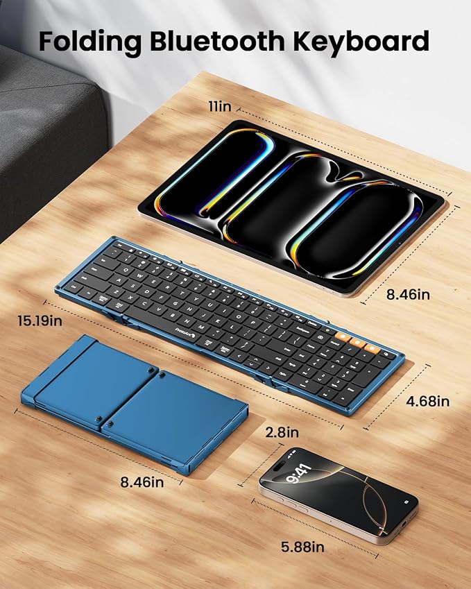 ProtoArc XK01 Full-Size Foldable Bluetooth Keyboard for Travel, Blue | 105 keys, number pad, 0.65in keycaps, 3-device Bluetooth 5.1 switching, USB-C charging, for laptop tablet phone - Image 5