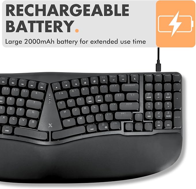 X9 Performance Wireless Mechanical Ergonomic Keyboard - (BT + 2.4G + Wired) - Wireless Mechanical Split Ergonomic Keyboard - Built-in Wrist Cushion, Pink Switch, Backlit, Rechargeable - for PC/Mac - Image 7