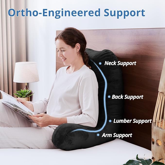 Sasttie Reading Pillow for Bed, Back Pillow for Sitting Up, Black | 25" Backrest Support Cushion for Couch, Sofa, and Floor, Dorm Essentials, OEKO-TEX, Adjustable Down Alternative Fill - Image 5