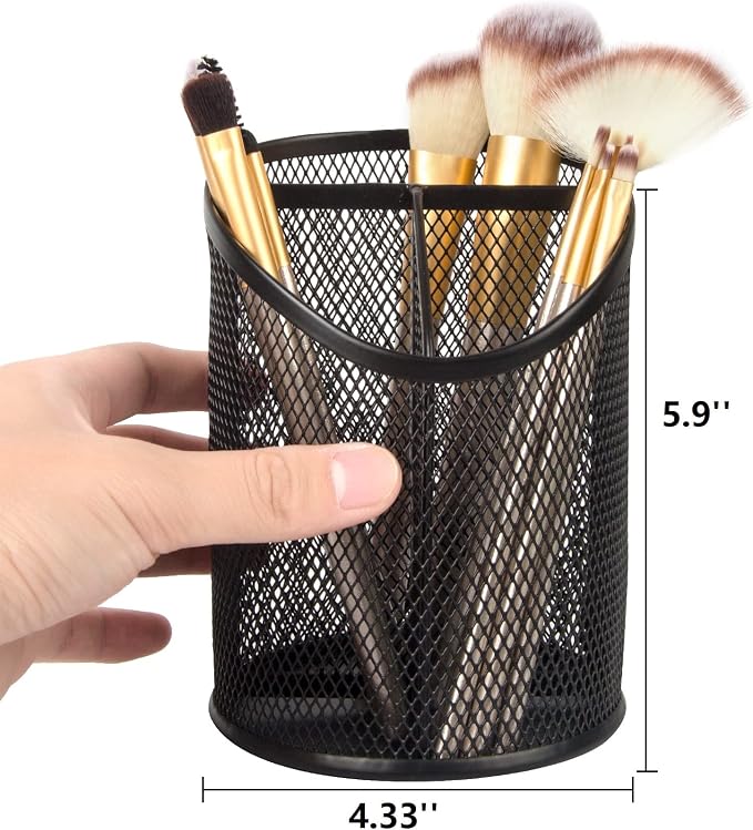 Delifox 2 Pack Pen Holder Mesh Round Pencil Holder 3 Compartments, Black | Pen Organizer for Office Home - Image 2