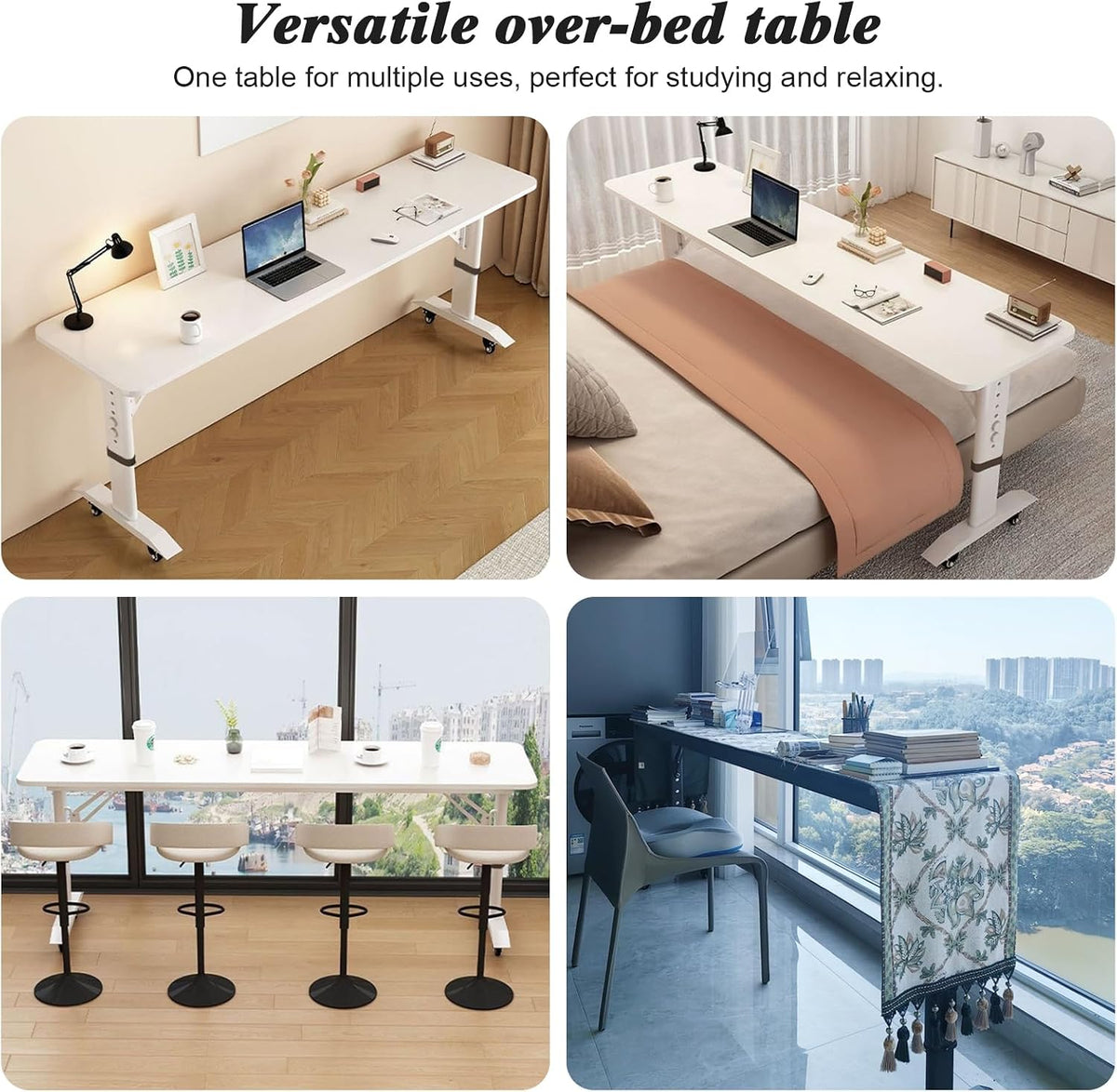 70.8" Overbed Table with Wheels for Full Beds, Height Adjustable - Image 8