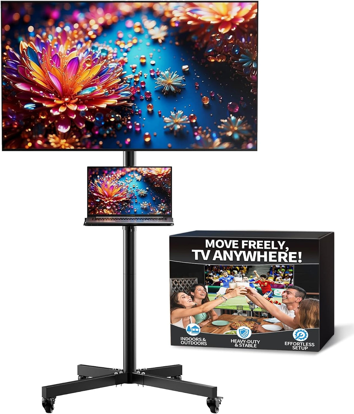 Rolling TV Stand for 14-55 Inch TV, Portable Mobile TV Cart on Wheels for Bedroom, Office, Patio and Covered Outdoor Use, Max VESA 400x400mm, Holds 66 lbs. Roll Your TV for Sports Nights, Movie Nights by TONOS