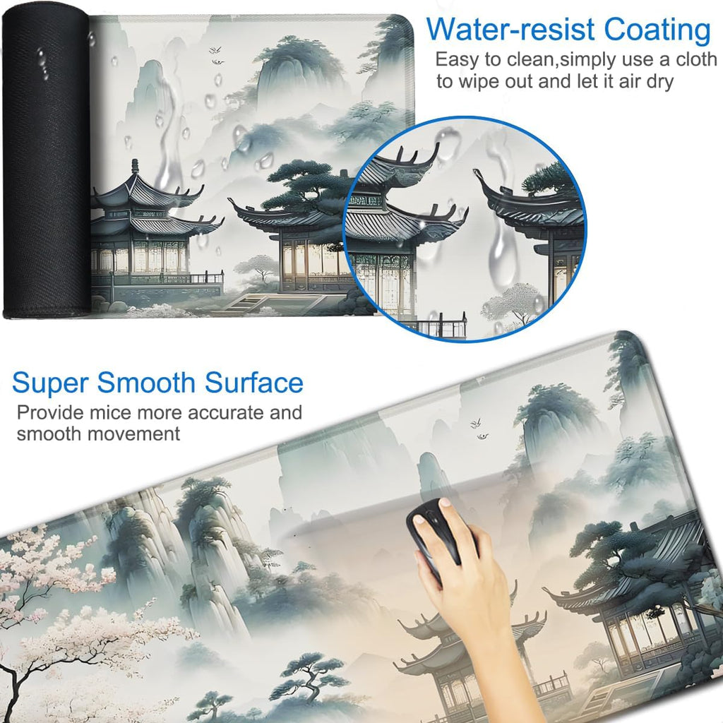 Large Gaming Mouse Pad, 31.5x15.7 inch Large Extended Computer Keyboard Mouse Mat, Water Resist Non-Slip Mousepad Rubber Base Long XXL Mouse Pad for Work & Gaming, Office & Home, Sakura Ancient City - Image 3