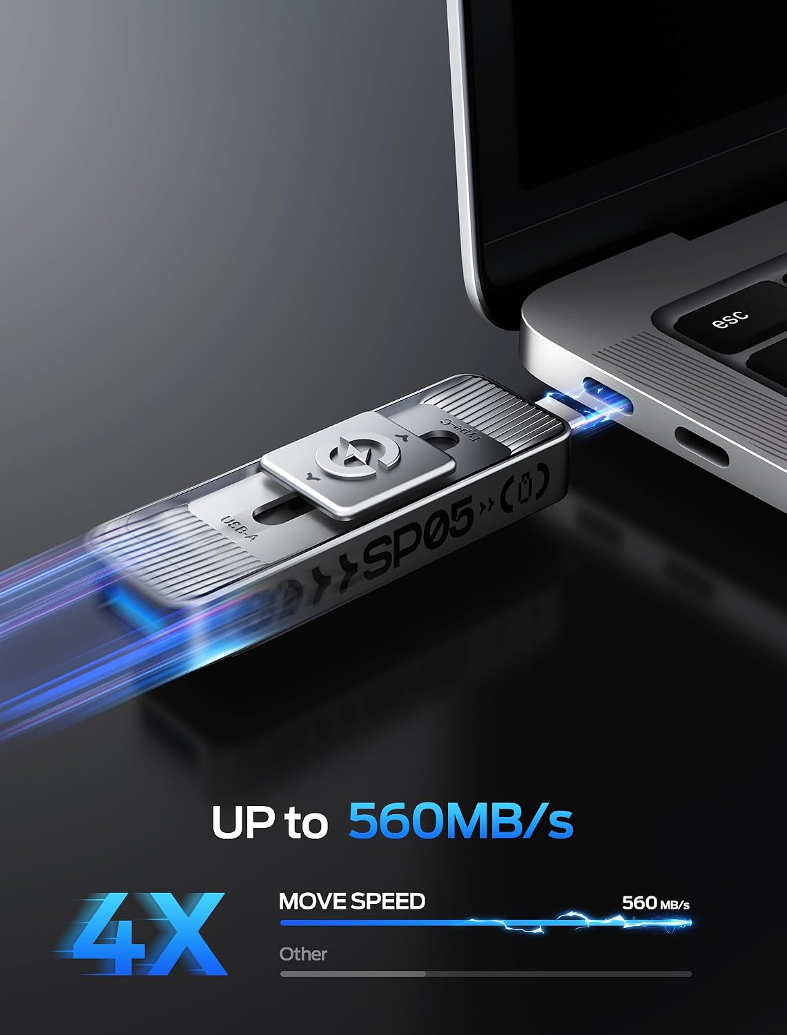 MOVE SPEED 2TB Solid State Drives with Dual Ports & Push-Pull Design 560MB/s Read Speed, Type C + USB 3.2 Drive Portable ssd for iPhone 15/16/Android/Mac - Image 2