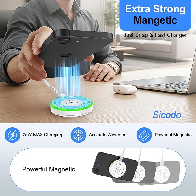 Magnetic Charger for Samsung Wireless Charger Android 25W Fast Charging Pad | for Galaxy S26 Ultra/S25 Plus/S23 FE/S22/S21/S20/Z Flip 7, Magsafe Charger with 30W USB C Power Adapter for iPhone 17/16/15 - Image 5
