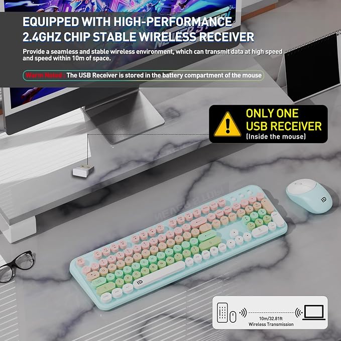 2.4GHz Wireless Keyboard and Mouse Set with Switch Button - Full-Size Keyboard - Compatible for Windows/Laptop/PC/Notebook/Smart TV and More - Green - Image 2