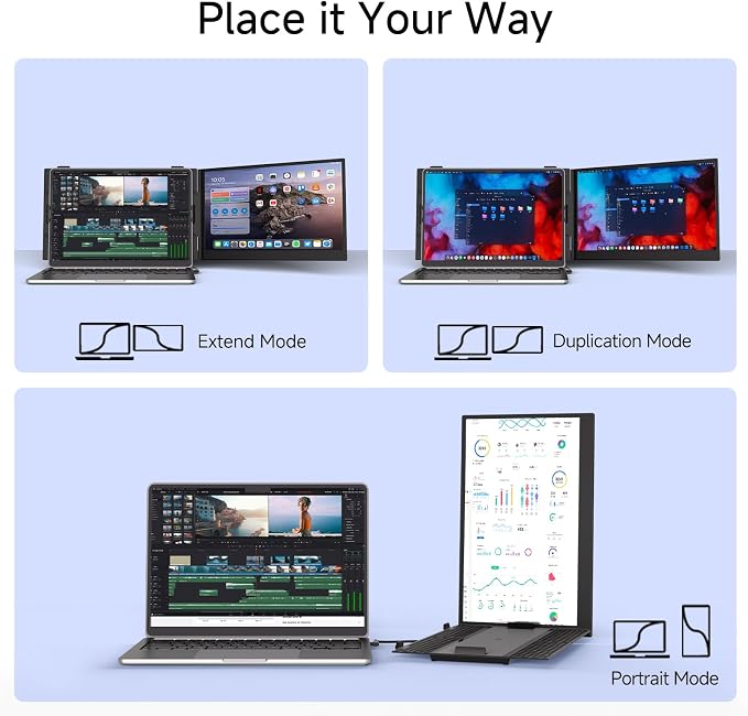 14" Laptop Screen Extender, 0.19" Ultra-Thin Laptop Monitor, Stable Damping Stand with 90° Rotation, 180° Rotation Dual Screen, Extra Compatible with Windows/Mac/Android/Switch/PS Fits 13"-17" Laptops - Image 7