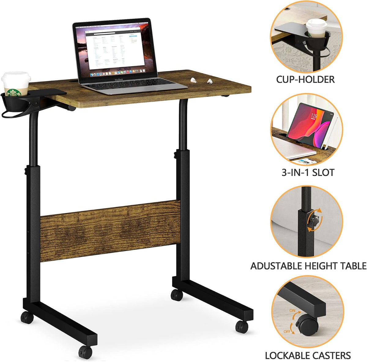Klvied Adjustable Mobile Laptop Stand, Walnut - Image 6