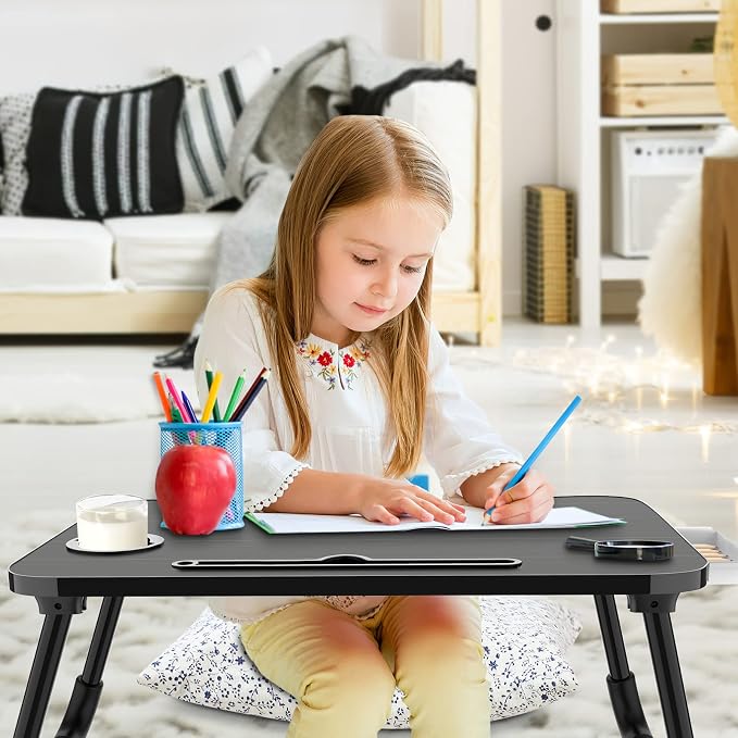 Zapuno Foldable Laptop Bed Table, Laptop Desk, Breakfast Tray, Arc Shape | Multi-function Lap Bed Tray, Storage Drawer and Water Bottle Holder, Slot for Eating, Working, For Bed/Couch/Sofa - Image 3