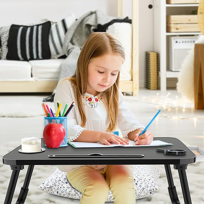 Fayquaze Laptop Desk, Portable Foldable Lap Bed Desk, Laptop Table Tray | Storage Drawer and Cup Holder, Lap Desk Lap Stand Tray Table Floor Table Serving Tray for Eating, Reading and Working - Image 4