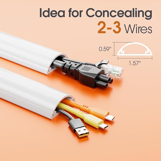 TV Wire Hider Wall, 113.4in Cord Hider Cord Covers for 2-3 Wires on Wall, Paintable Cable Hider Wire Covers for Cords on Wall, Cable Cover Raceway Wire Hider for Walls Mount Tv, W1.57 H0.59in, White - Image 2