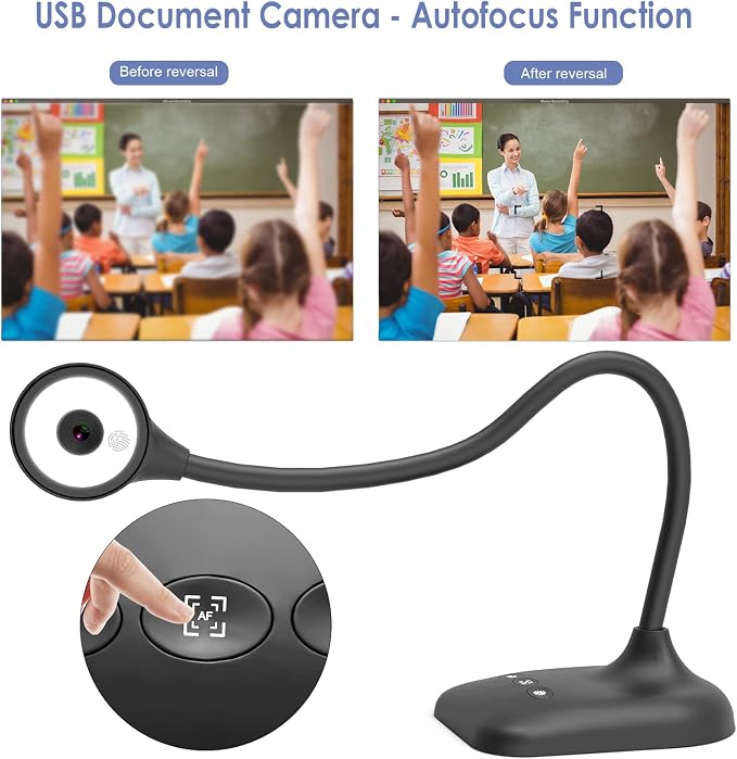 USB Document Camera for Teachers, Webcam/Doc Camera for Classroom with A3 Format, 3-Level LED Lights, Image Invert, Fold, Dual mic for Mac OS, Windows, Zoom, OBS Work with Distance Learning - Image 3