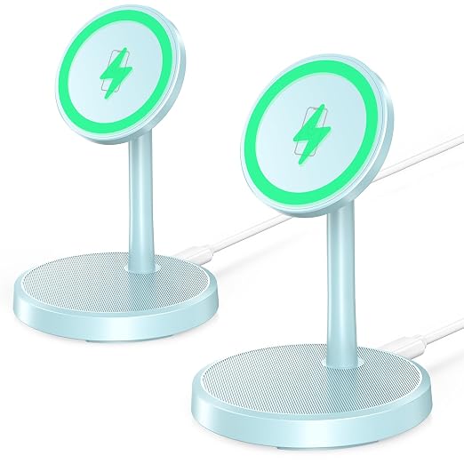 Magnetic Wireless Charger iPhone, 2 Pack 15W Fast Mag-Safe Charger Stand for iPhone 17/17 Air/17 Pro/17 Pro Max 16/15/14/13/12 Series, Wireless Charging Station for Pad/AirPods(Blue) by Xiauodo