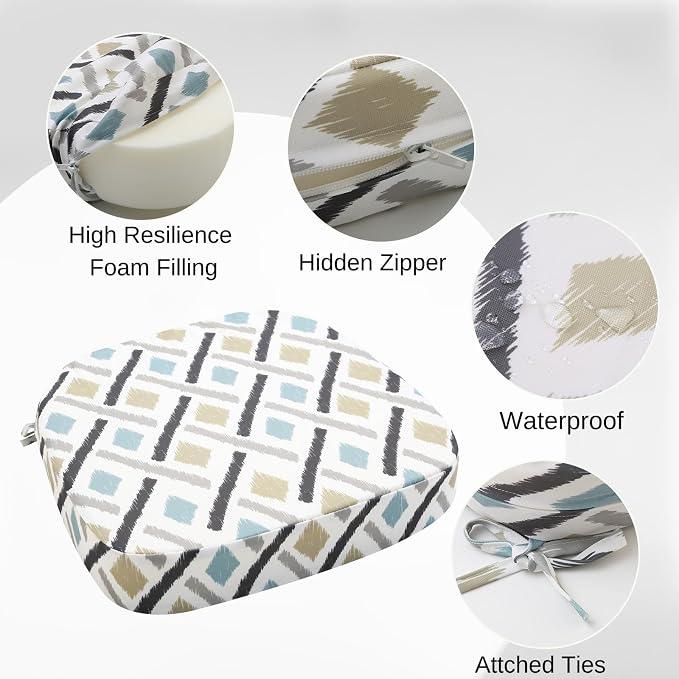 idee-home Outdoor Chair Cushions Set of 2, 17" x 17" D-Shaped | Thick Outdoor Seat Cushions Waterproof Patio Furniture with Ties Dining Pads - Image 2