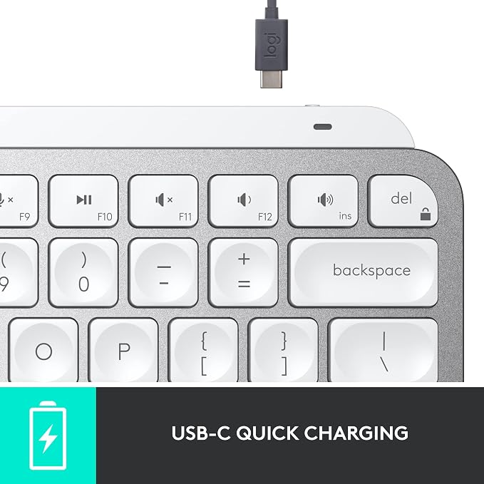 Logitech MX Keys Mini Minimalist Wireless Illuminated Keyboard - Pale Gray | Minimalist, illuminated, compact, backlit, USB-C, compatible with iOS, Windows, Linux, Android, metal build - Image 9