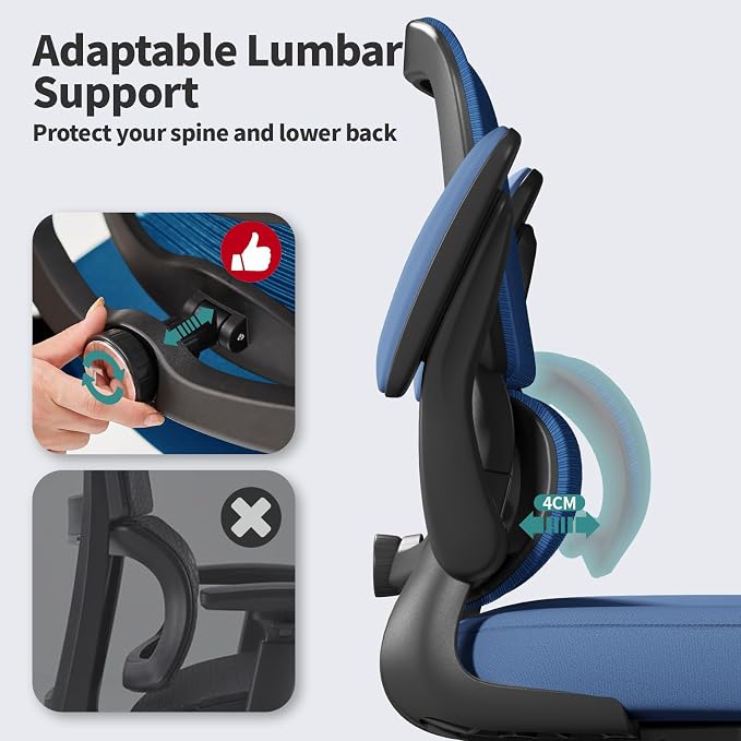 TRALT Office Chair - Ergonomic Desk Chair with Adjustable Lumbar Support, Mesh Computer Chair, Executive Chair for Home Office Comfortable Lumbar Support (1, Deep Blue) - Image 4