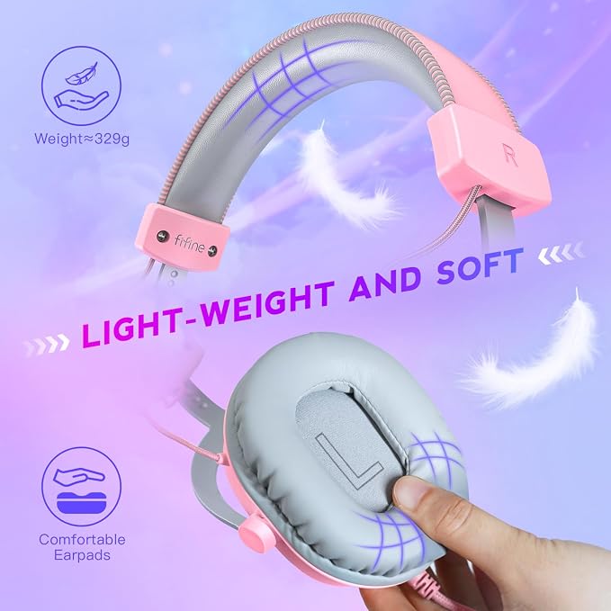 FIFINE USB Gaming Headset, PC Over-Ear Wired Streaming Headset with 3.5mm Jack, Detachable Microphone, 7.1 Surround Sound, Control Box, Passive Noise Cancellation, for PS5/Xbox/Switch-H9 Pink | Balanced Audio, 7.1 Surround Sound, Total 10ft Long Cable,... - Image 4