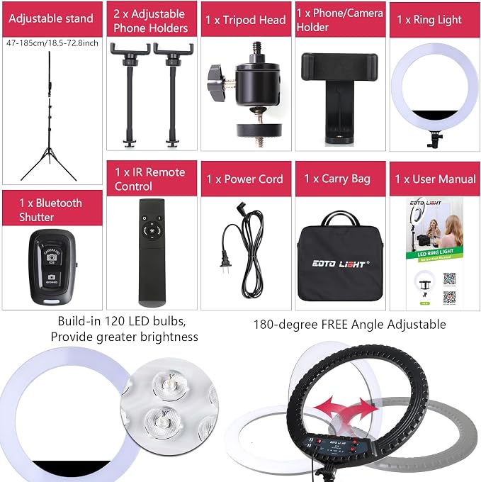 21 inch LED Ring Light with Tripod Stand, Video Ring Light for Selfie Photography Vlog Recording Conference Meeting Studio Portrait YouTube TikTok Makeup with Carrying Bag and Remote Control, CRI>97 - Image 5