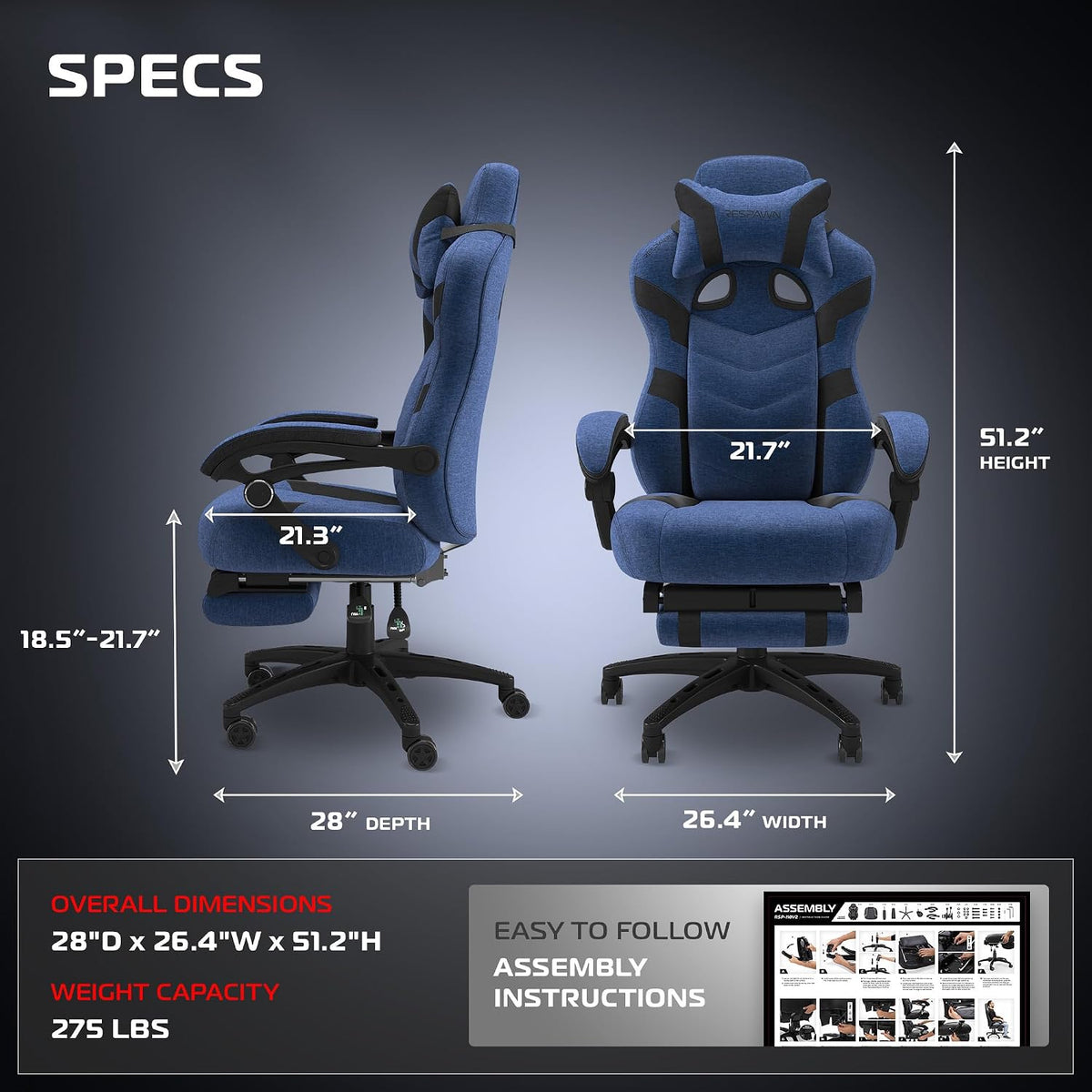 RESPAWN 110 Pro Ergonomic Gaming Chair with Footrest and Recline - Image 2