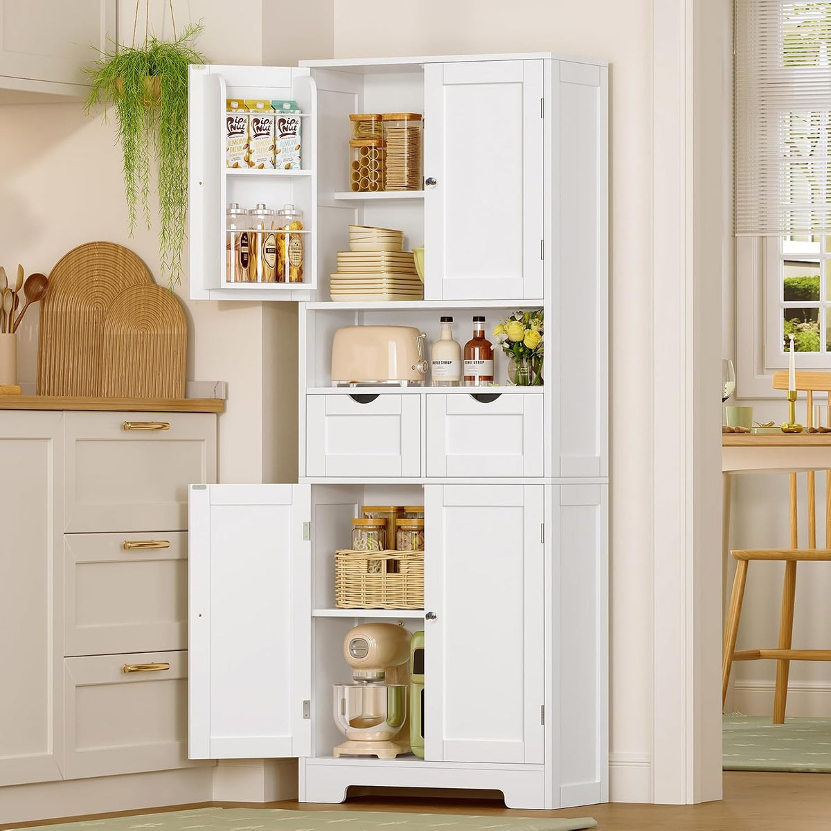 Kitchen Pantry Cabinet with 4 Door Shelves, Tall Storage Cabinet by TEENFON