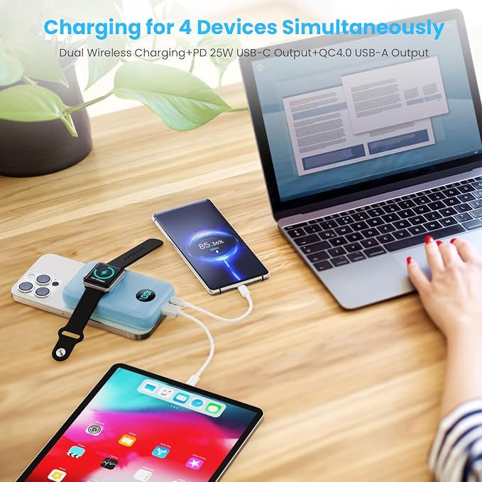 Magnetic Portable Charger with Apple-Watch Charger,10800mAh 25W PD Fast Charging Wireless Power Bank,4 Outputs Travel Essential for Magsafe Battery Pack Compatible with iPhone 17/16/15/14/13/12 Series - Image 3