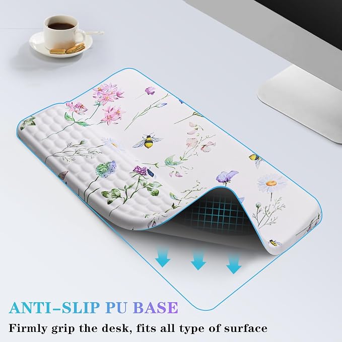 Computer Keyboard Stand with Wrist Rest, Ergonomic Tilted Keyboard Holder - Keyboard Riser with Wrist Pad - Keyboard Tray Support for Office Home - Scattered Flowers - Image 4