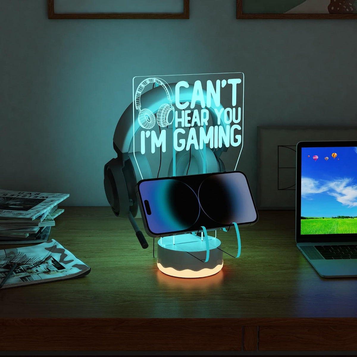 Ammonite Headphone Controller Stand Light up , 16 Colors 3D LED Lights Headset Gamepad Holder, Game Controller Hanger for All Universal Gaming PC Accessories - Image 6